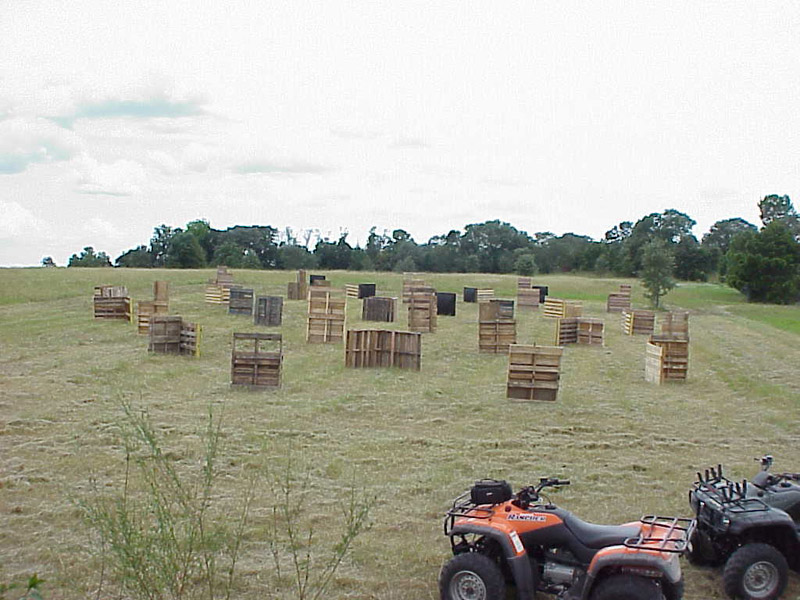 Pallet barriers with part of an all-terrain vehicle in the foreground